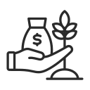 Hand holding a money bag next to a plant, symbolizing growth and financial support from Yellow Brick Road Home Loans.