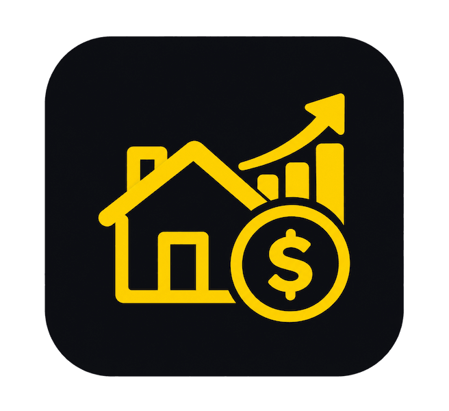 A house icon with a dollar sign and an upward trend, symbolizing Yellow Brick Road Home Loans' mortgage growth solutions.